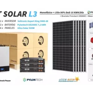 Kit Solar litio L3 15 kWh/día Pylontech 7,2 kWh 90% DOD Envío Exprés