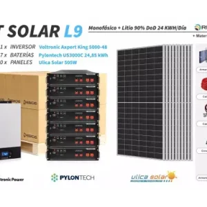 Kit Solar litio L9 24 kWh/día Pylontech 24,85 kWh 80% DOD Últimas Unidades