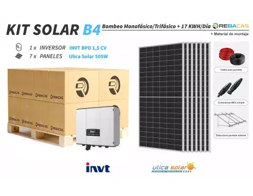 Kit B4 - Bombeo Solar 1,5 CV monofásica o trifásica 230V Precio Bajo
