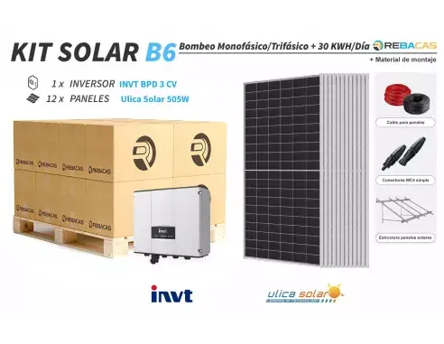 Kit B6 - Bombeo Solar 3 CV monofásica o trifásica 230V Pago Seguro