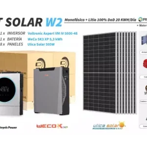 Kit Solar litio W2 20 kWh/día WeCo 5,3 kWh 100% DOD Última Versión