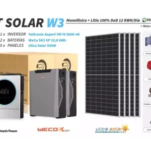 Oferta Especial Kit Solar litio W3 12 kWh/día WeCo 10,6 kWh 100% DOD