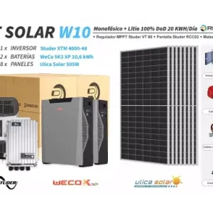 Kit Solar litio W10 20 kWh/día WeCo 10,6 kWh 100% DOD Popular