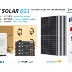 Kit Solar litio D21 20 kWh/día Pylontech 9,6 kWh 90% DOD Liquidación