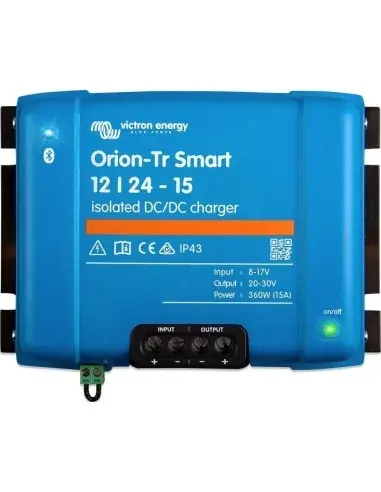 Convertidor DC-DC Victron Orion-Tr Smart aislado de 12V a 24V y 15A utilizable como cargador de batería de 3 etapas. Entrega Rápida