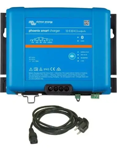 Entrega Rápida Cargador de baterías de 12V, 30A y 3 salidas Victron Phoenix Smart IP43 12/30 (3) + Cable AC (120-240Vac)