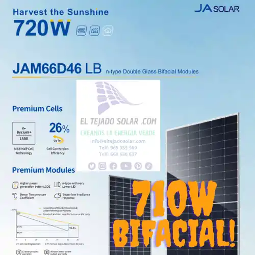 ¡Oferta! Pallet 33 PANELES SOLARES 710W BIFACIAL N TYPE 4.0 JA SOLAR No Te Lo Pierdas
