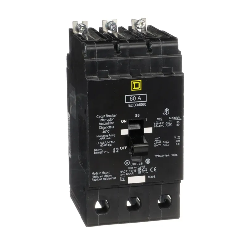 Imprescindible (Must-Have) BREAKER EDB 60A 3P 18KA@480Y/277V 25KA@240V EDB34060