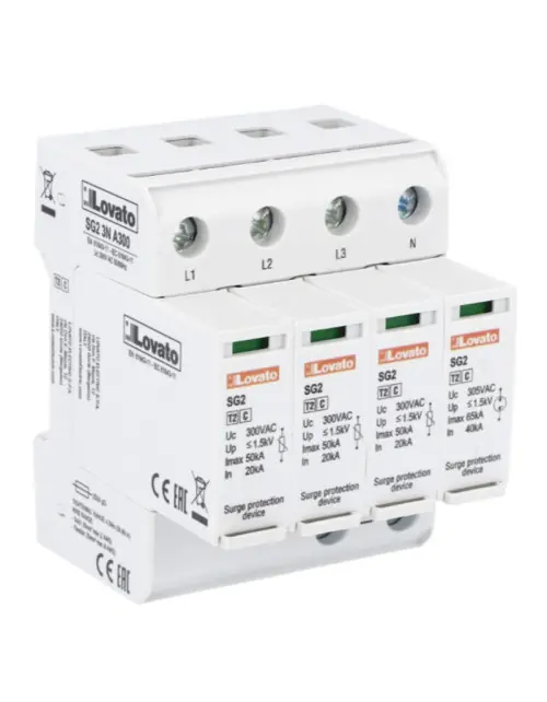 Popular Descargador de sobretensiones Lovato tipo 2 20KA 3P+N con cartuchos SG23NA300