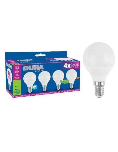 Duralamp Bombilla LED esfera 5W E14 4000K 4 piezas CP45N-4 Devolución Gratuita