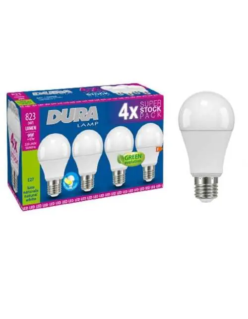 Solo Por Tiempo Limitado Bombilla LED Duralamp 9W E27 4000K 4 piezas A6080N-4