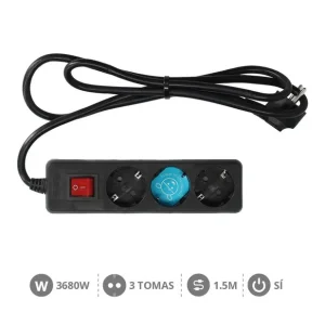 Base multiple 3 Tomas con interruptor (3x1.5mm) 1,5M Negro Marca Reconocida