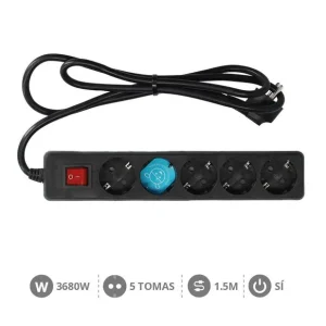 Oferta Flash Base multiple 5 Tomas con interruptor (3x1.5mm) 1,5M Negro