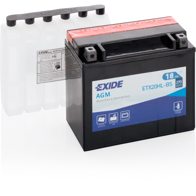 Alta Calidad Batería Exide ETX20HL-BS Moto 12V Agm. Tecnología AGM. 12V - 18Ah/270A (EN) (175x87x155mm) - Suscribirse al boletín