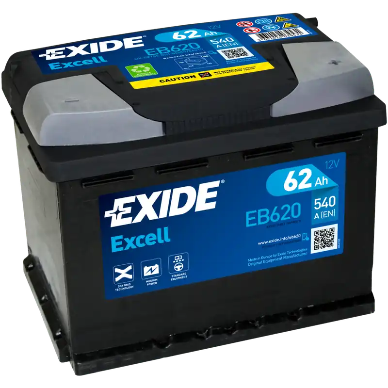 Batería Exide EB620 Excell. 12V - 62Ah/540A (EN) Caja L2 - Suscribirse al boletín Súper Precio