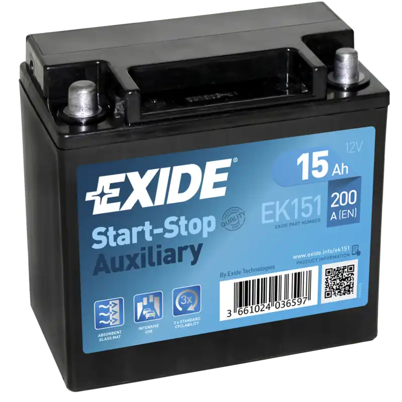 Batería Exide EK151 Baterias Auxiliares. Tecnología AGM. 12V - 15Ah/200A (EN) (150x90x145mm) - Suscribirse al boletín Envío Gratis