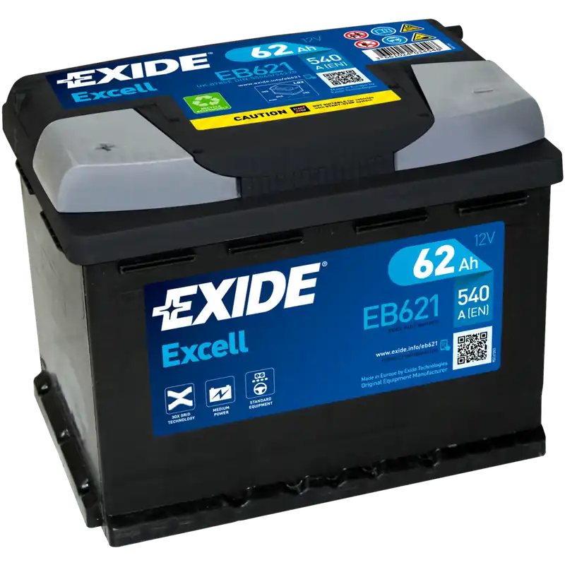 Batería Exide EB621 Excell. 12V - 62Ah/540A (EN) Caja L2 - Suscribirse al boletín Precio Bajo