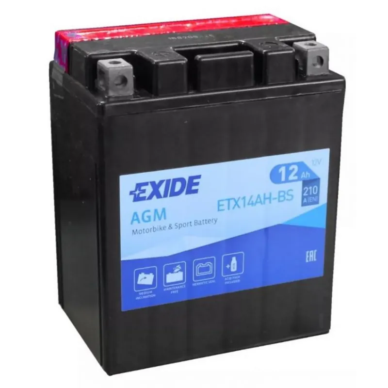 Gran Oferta Batería Exide ETX14AH-BS Moto 12V Agm. 12V - 12Ah/210A (EN) (135x90x165mm) - Suscribirse al boletín