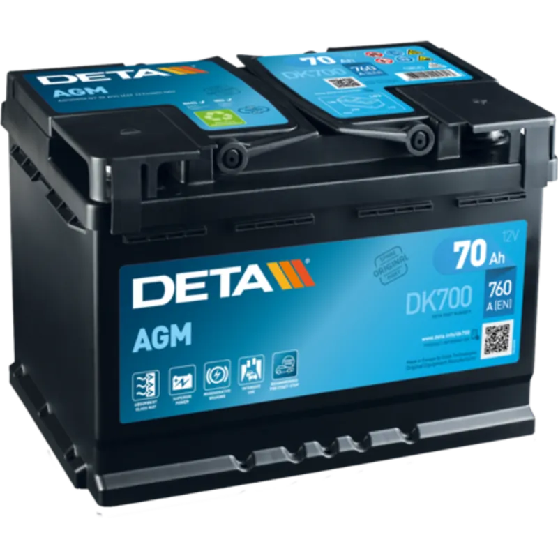 Batería Deta DK700. Tecnología AGM. 12V - 70Ah/760A (EN) Caja L3 - Suscribirse al boletín Marca Reconocida