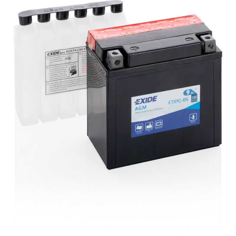 Batería Exide ETX9C-BS Moto 12V Agm. Tecnología AGM. 12V - 9Ah/120A (EN) (135x75x139mm) - Suscribirse al boletín Novedad