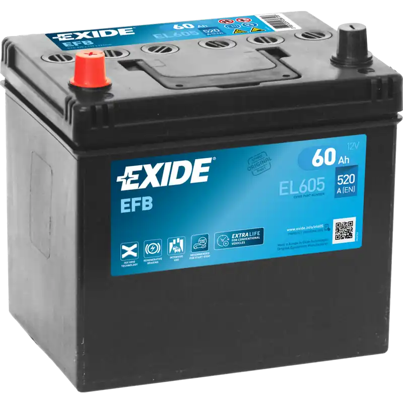 Batería Exide EL605 Efb. Tecnología EFB. 12V - 60Ah/520A (EN) Caja D23 - Suscribirse al boletín Disponible Ahora