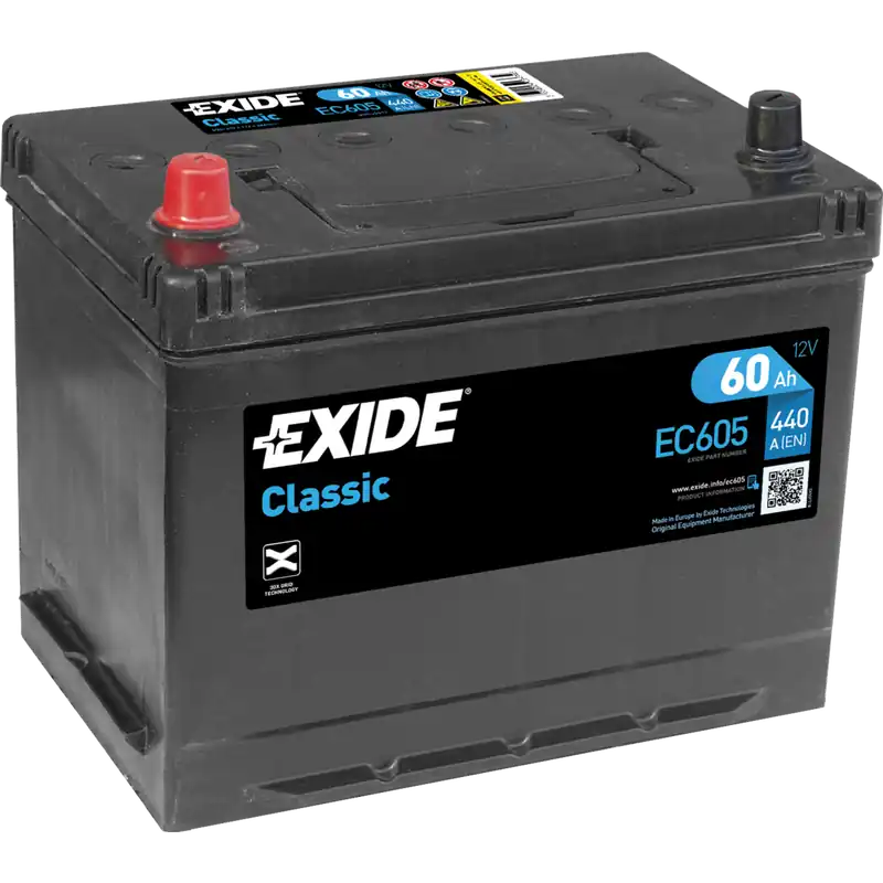 Batería Exide-Classic EC605 Classic. 12V - 60Ah/440A (EN) Caja D26 - Suscribirse al boletín Devolución Gratuita