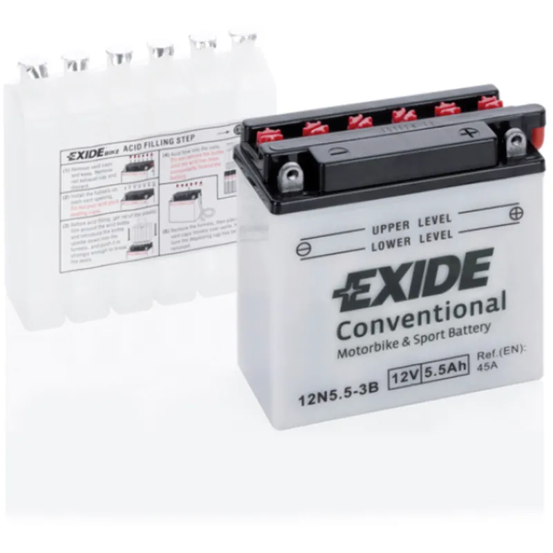 Batería Exide 12N5.5-3B-EXIDE Moto 12V Conventional. 12V - 5,5Ah/45A (EN) (135x60x130mm) - Suscribirse al boletín Promoción