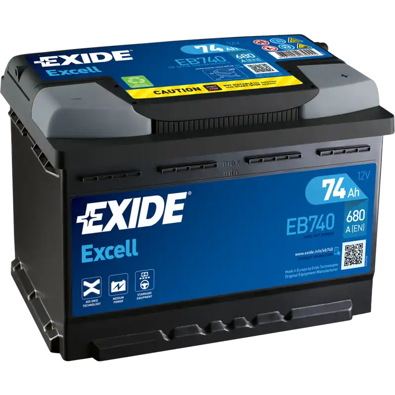 Batería Exide EB740 Excell. 12V - 74Ah/680A (EN) Caja L3 - Suscribirse al boletín Descuento