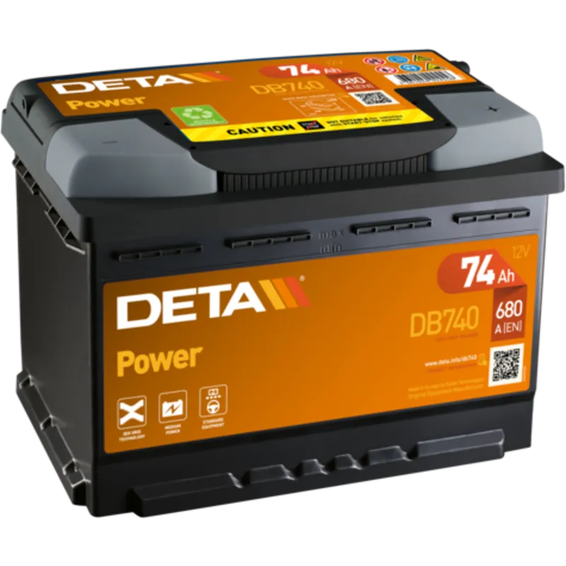 Batería Deta DB740 Power. 12V - 74Ah/680A (EN) Caja L3 - Suscribirse al boletín Popular
