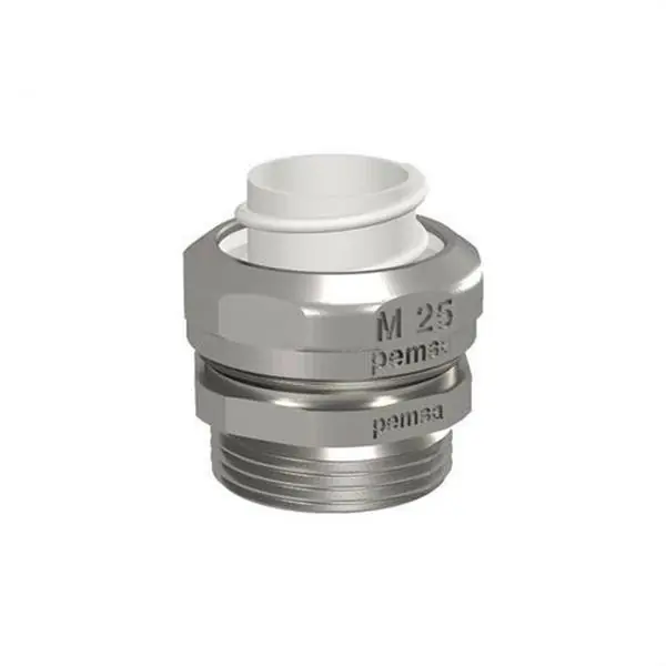 Oferta Especial Racor metálico RM con rosca exterior y casquillo interior plástico, PG16(DN16) acabado latón niquelado.