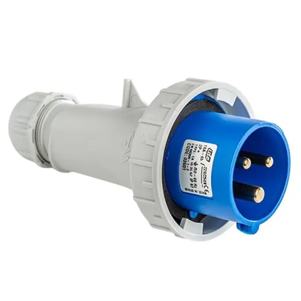 Clavija aérea IP66-IP67 2P+T 200/250V 16A 6h de color azul Entrega Rápida