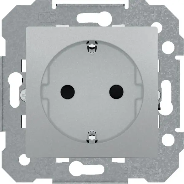 Base Schuko serie Viva en plata luna + emborne por tornillo con protección infantil Solo Hoy