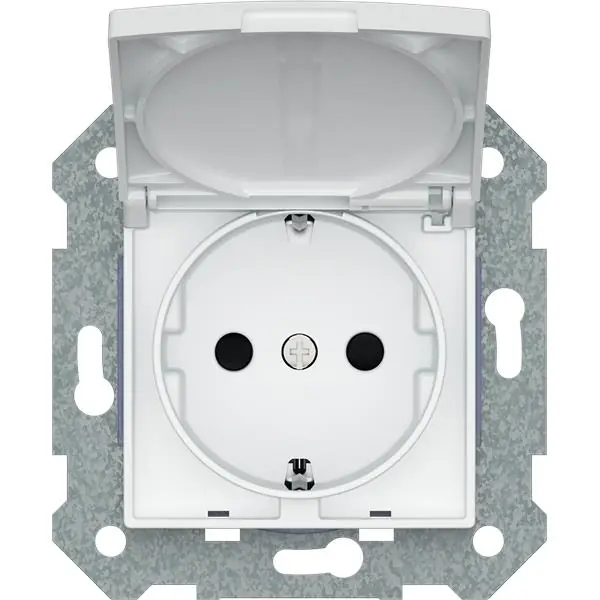 Base Schuko con tapa abatible protección con garra serie Viva en blanco Promoción