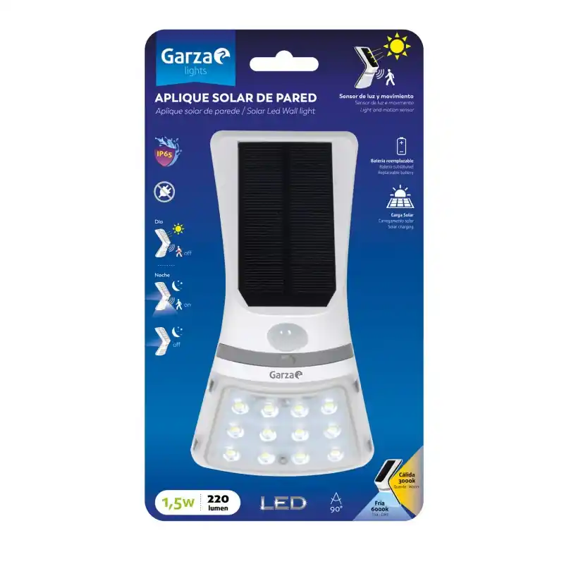 Imprescindible (Must-Have) Aplique SOLAR Led 1,5W 220Lm 6000k con sensor GARZA 401288G