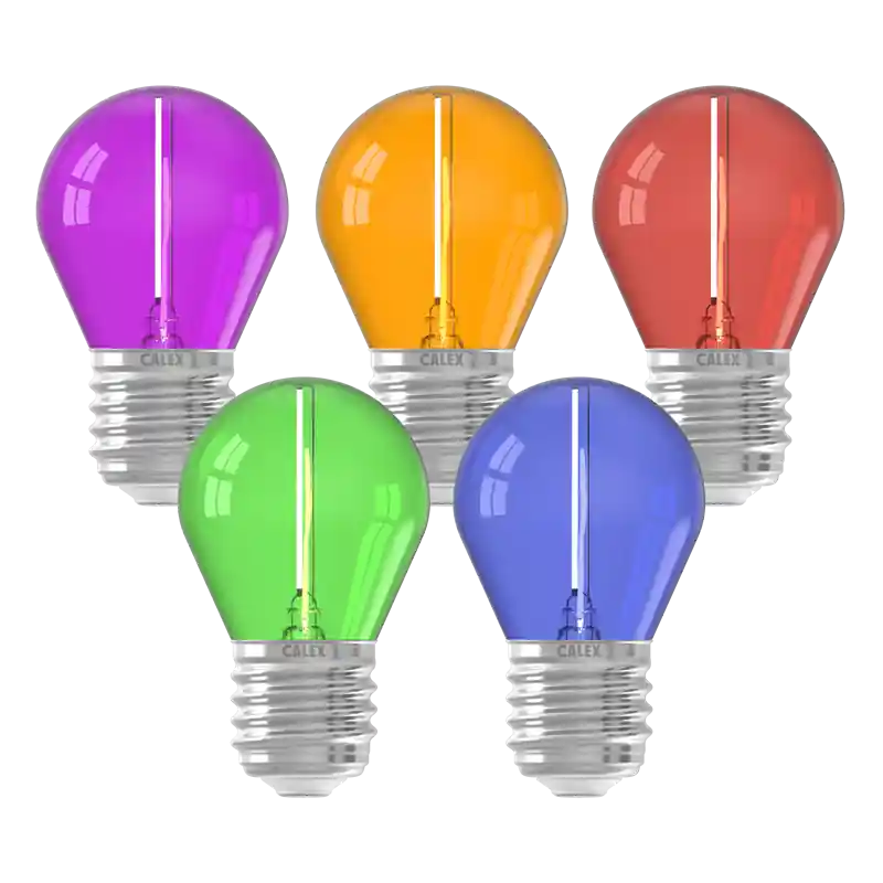Pack 5 Bombillas Led CALEX 473434 E27 1W Blue, Purple, Green, Red y Orange Oferta De Temporada