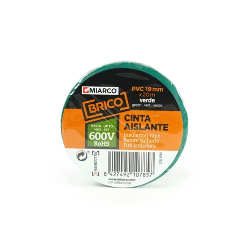 Cinta aislante PVC BRICO 19mmx20m MIARCO 10785 Verde Envío Gratis