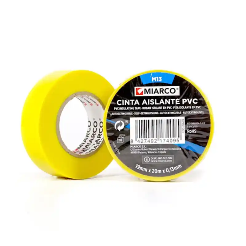 Cinta aislante PVC M13 19mmx20mx0,13mm MIARCO 26669 Amarillo Solo Hoy