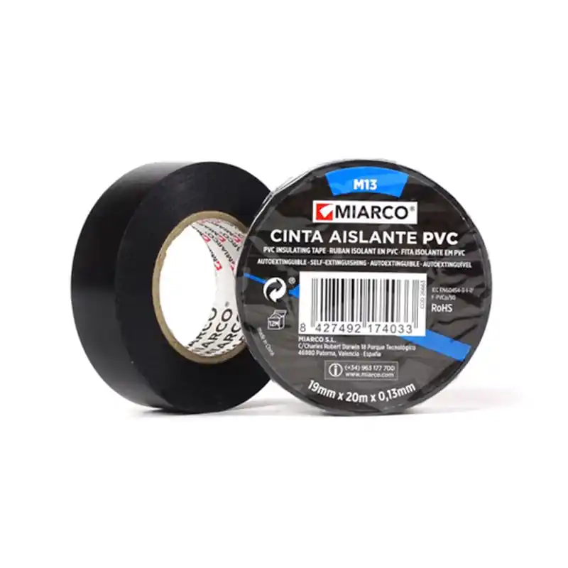 Cinta aislante PVC M13 19mmx20mx0,13mm MIARCO 26663 Negro Solo Por Tiempo Limitado