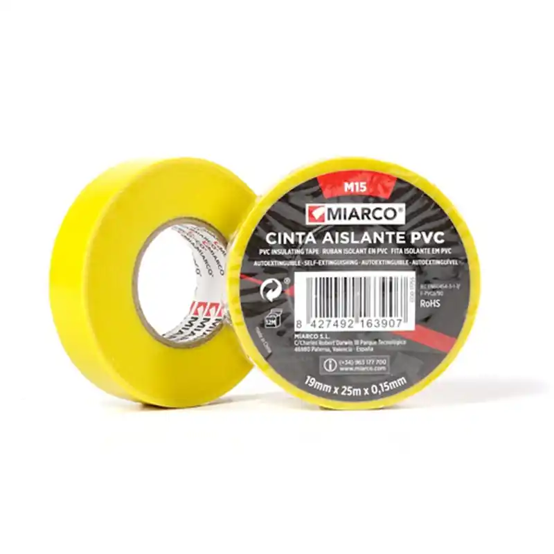 A Buen Precio Cinta aislante PVC M15 19mmx25mx0,15mm MIARCO 17755 Amarillo