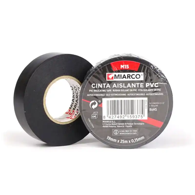 Cinta aislante PVC M15 19mmx25mx0,15mm MIARCO 17146 Negro Económico
