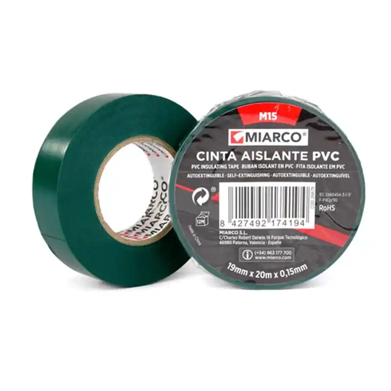 Compra Ahora Cinta aislante PVC M15 19mmx20mx0,15mm MIARCO 26679 Verde