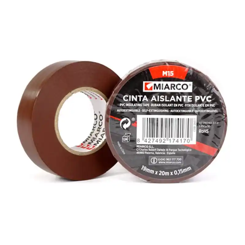 Cinta aislante PVC M15 19mmx20mx0,15mm MIARCO 26677 Marrón Promoción Exclusiva