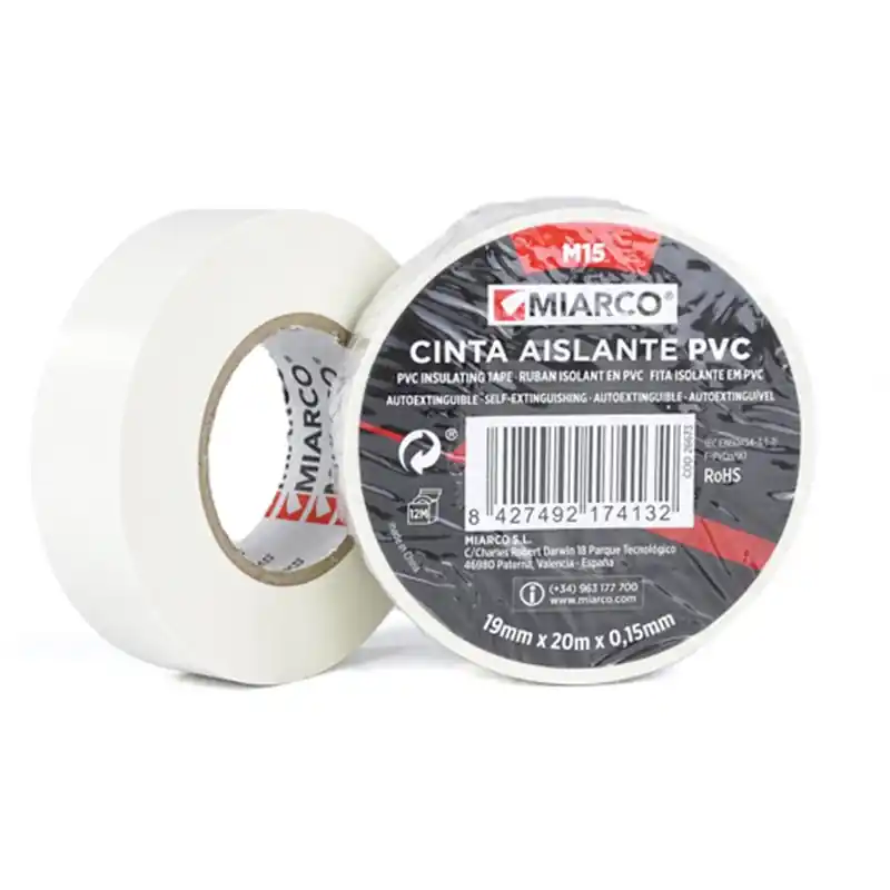Cinta aislante PVC M15 19mmx20mx0,15mm MIARCO 26673 Blanco Imprescindible (Must-Have)